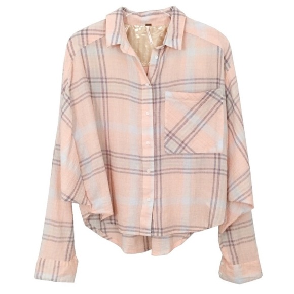 Free People Curie Plaid Dolman Sleeve Button Top - Picture 3 of 15